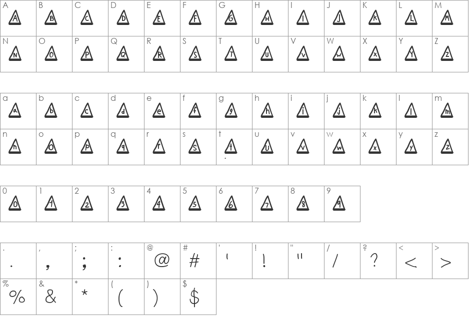 MGtrafficcones font character map preview