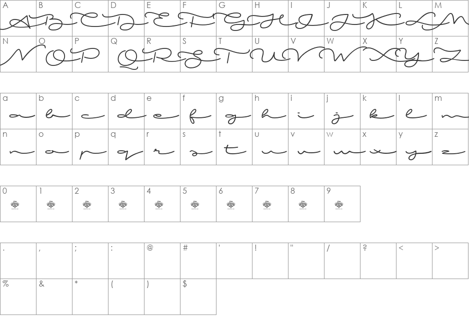 Mi Amor font character map preview