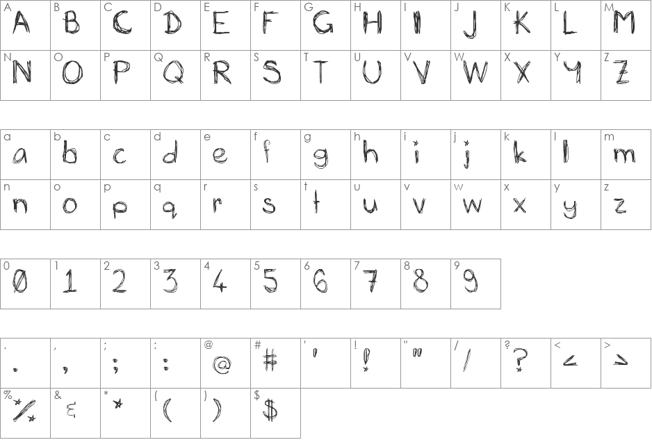 Mia's Scribblings ~ font character map preview