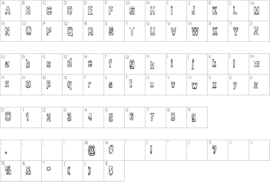 Mialgia font character map preview