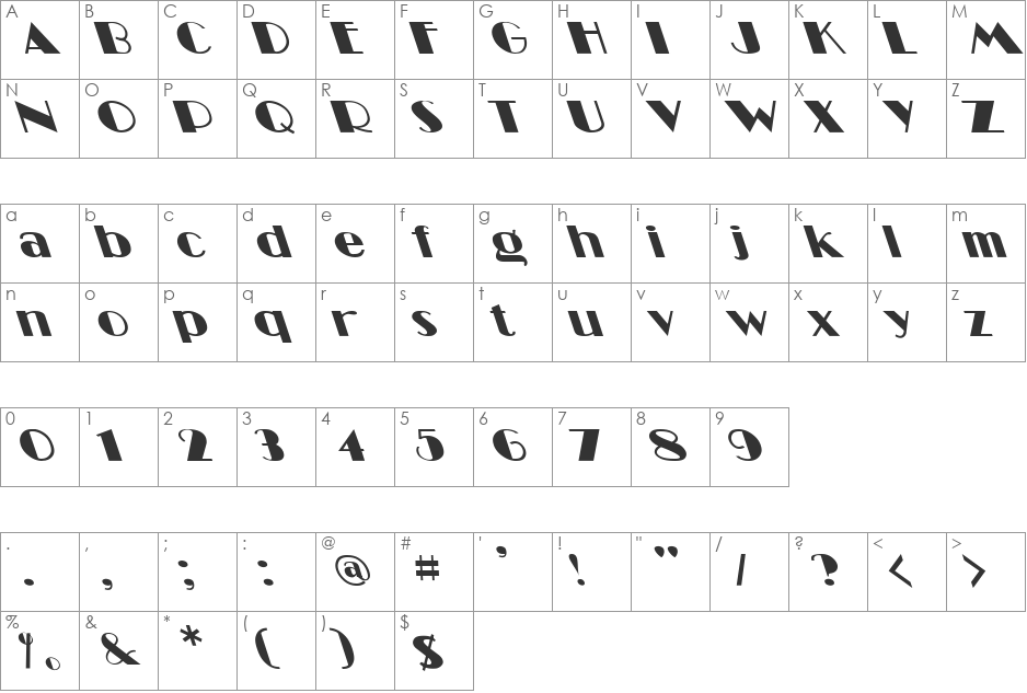 Miami Lefty font character map preview