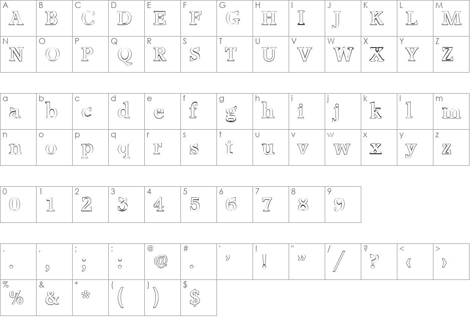 MichaelBeckerOutline font character map preview