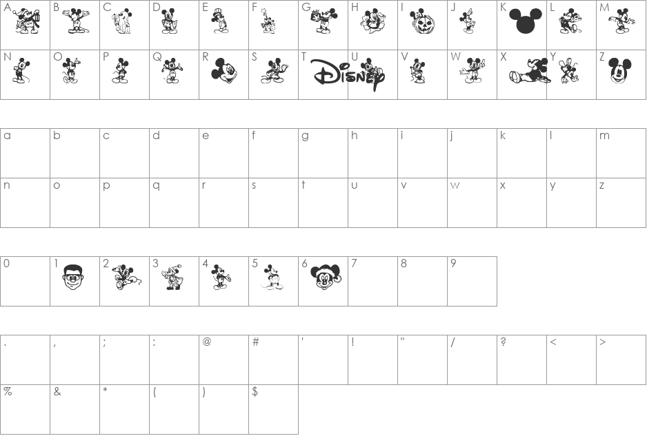 Mickey Mousebats font character map preview