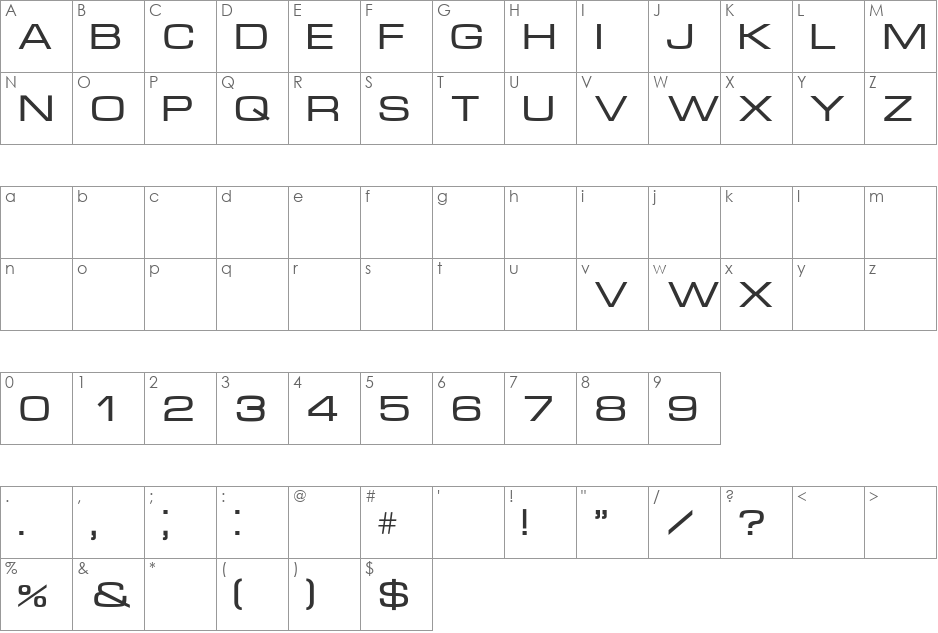 Microgramma font character map preview