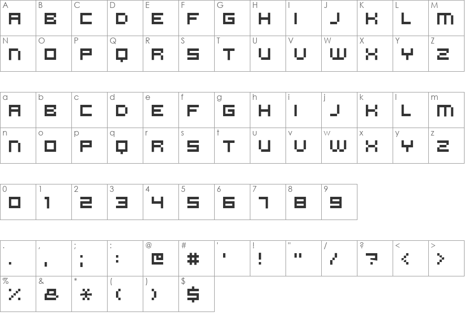 microN55 font character map preview
