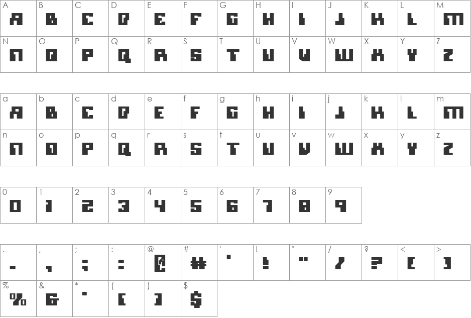 Micronian font character map preview