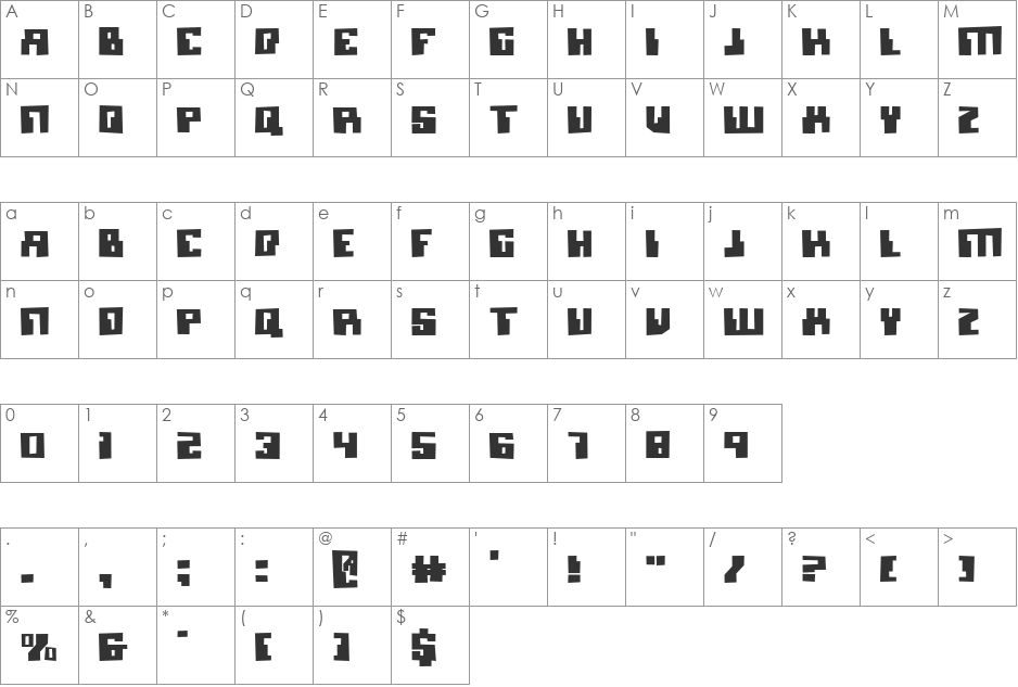Micronian Blown font character map preview