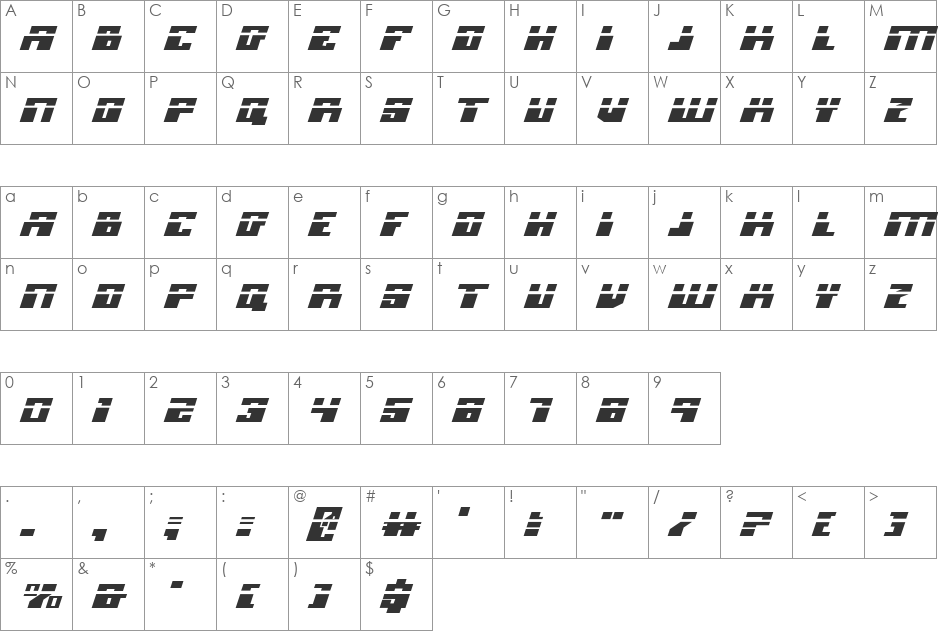 Micronian Expanded Laser Italic font character map preview