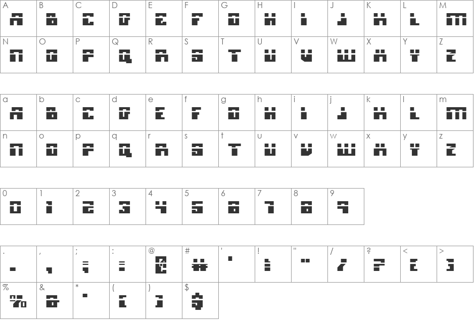 Micronian Laser font character map preview
