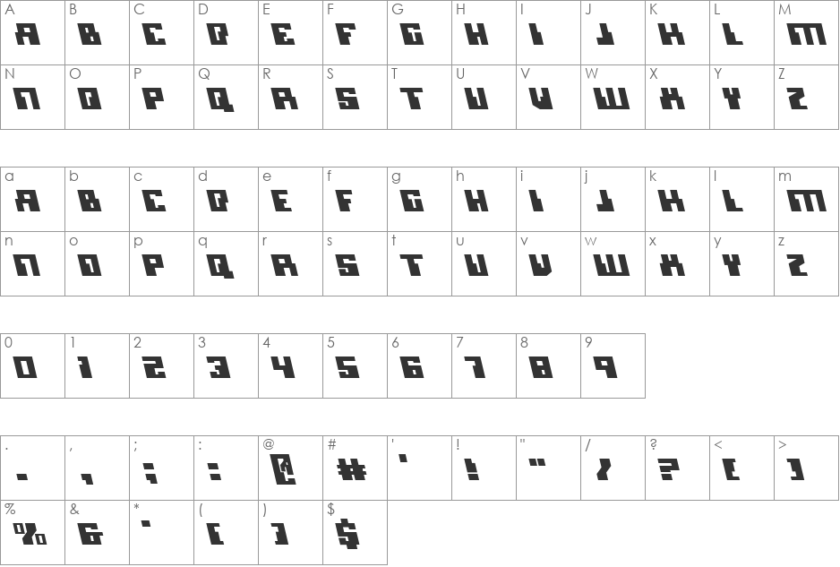 Micronian Leftalic font character map preview