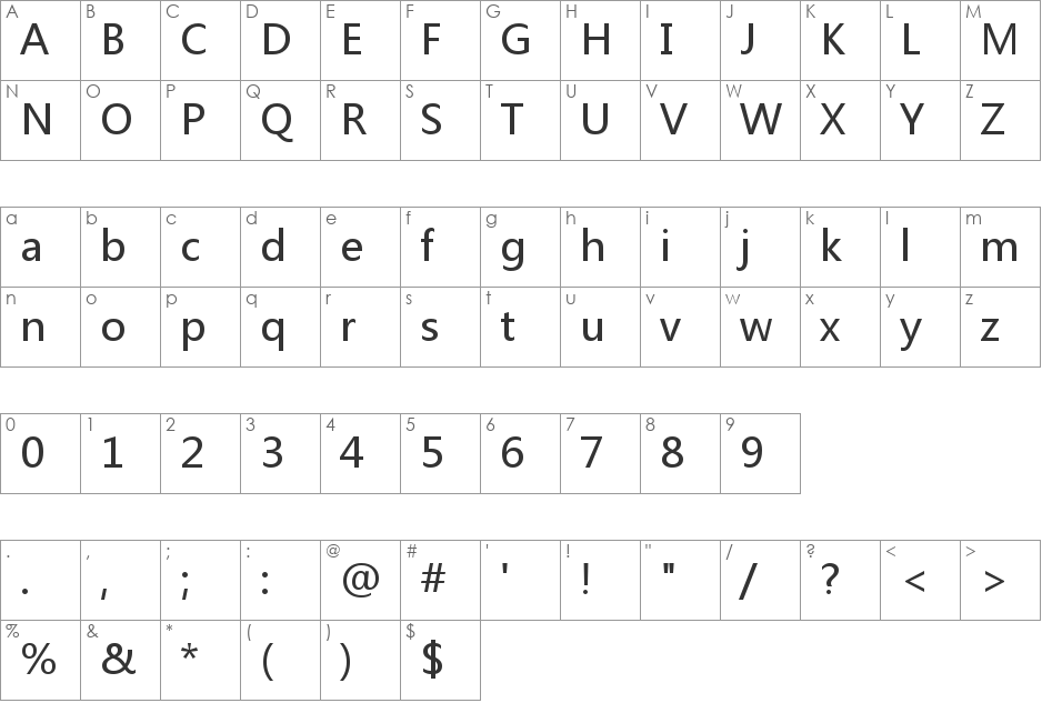 Microsoft YaHei font character map preview