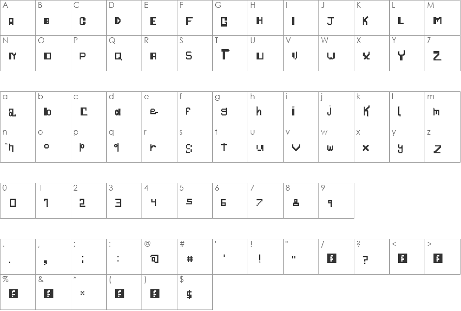 Mid-Evil font character map preview