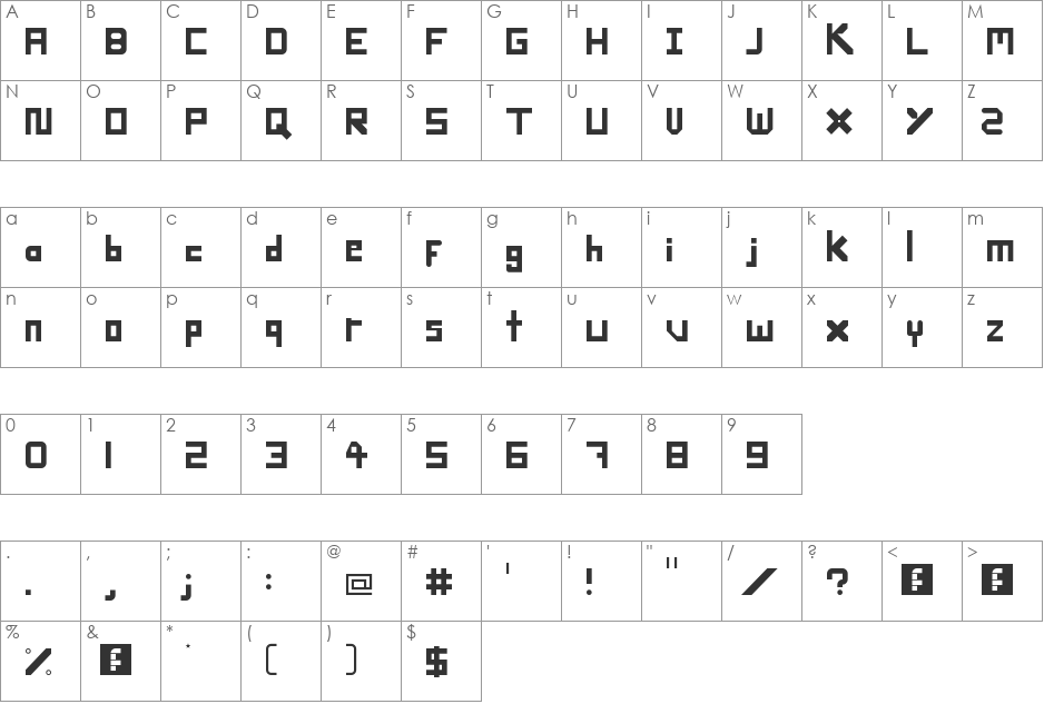 Midas Script Blocked font character map preview
