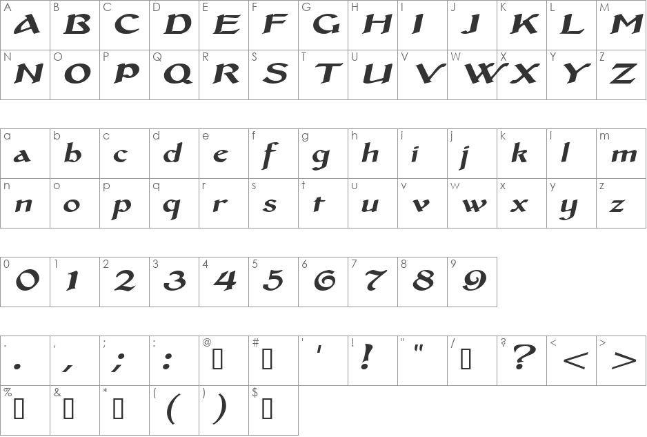 MiddleAgesExtended font character map preview