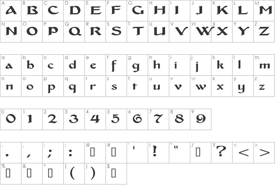 MiddleAgesExtended font character map preview
