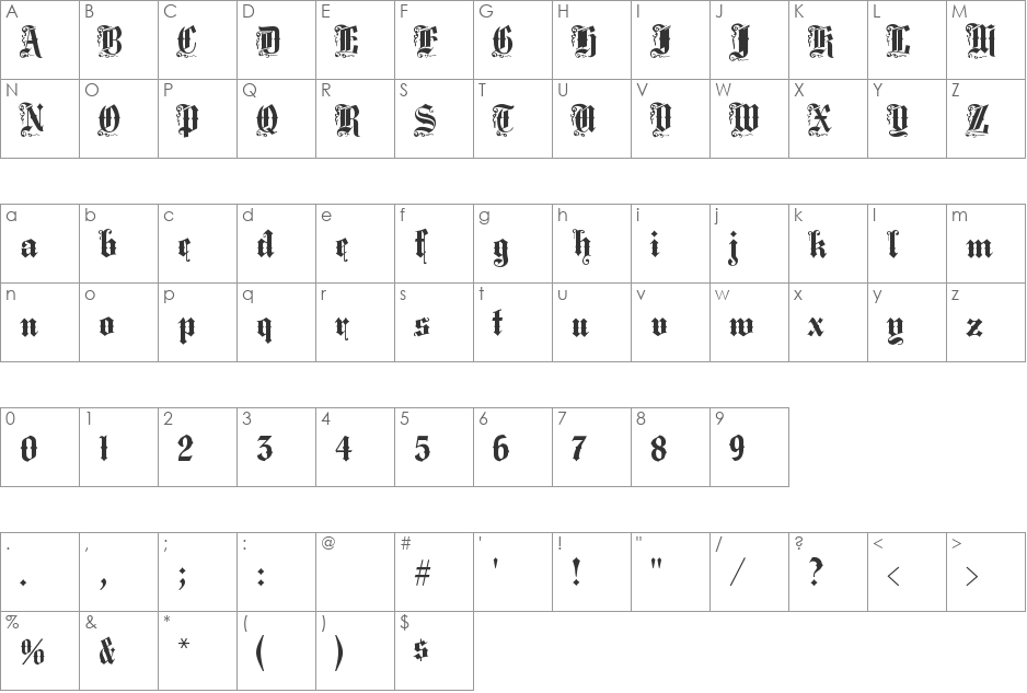 MiddleSaxonyText font character map preview