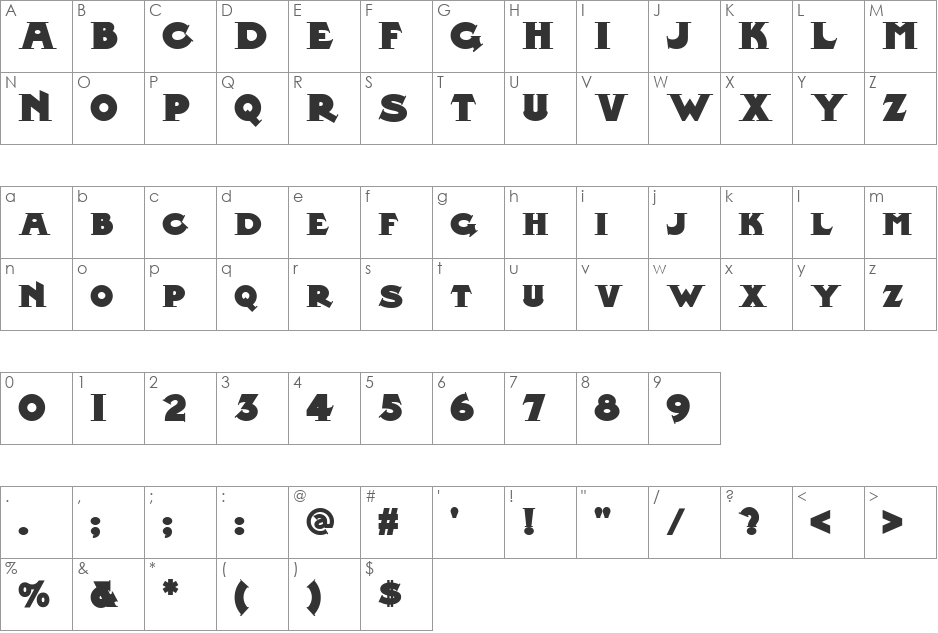 Midland Rail NF font character map preview
