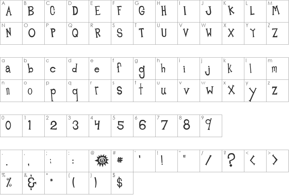 Midnight Junk Yard font character map preview