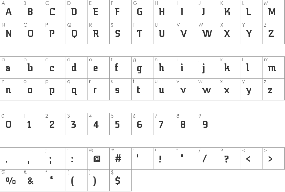 MidnightKernboy font character map preview