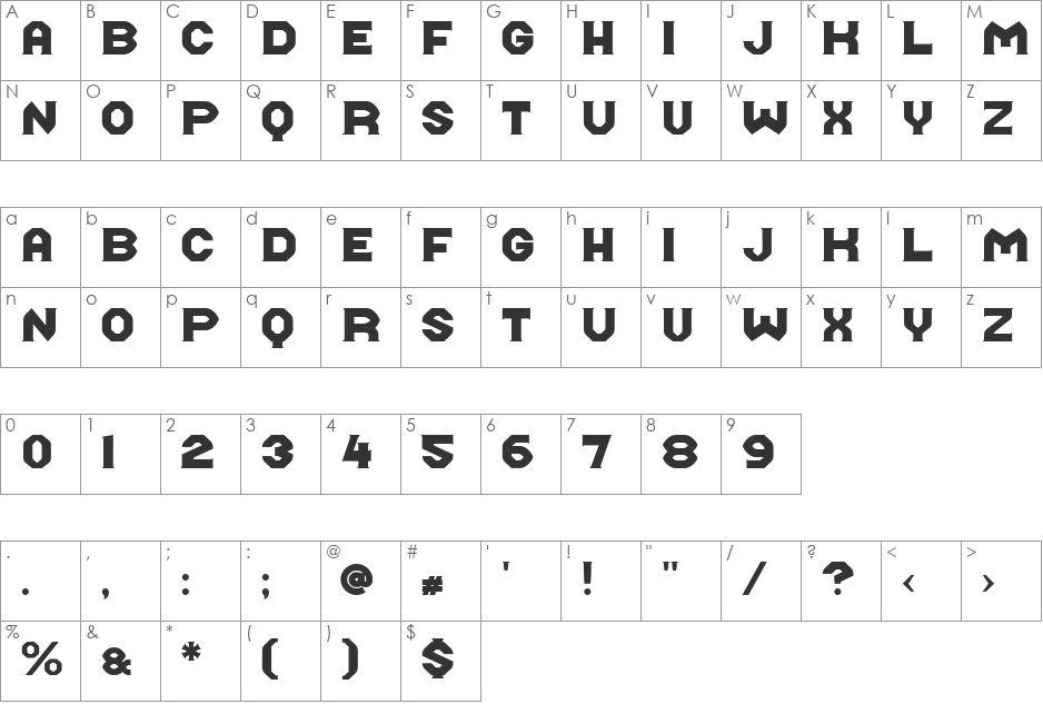 Midroba Schatten font character map preview