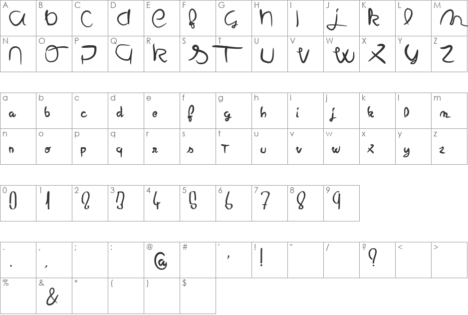 Miel&abeille font character map preview