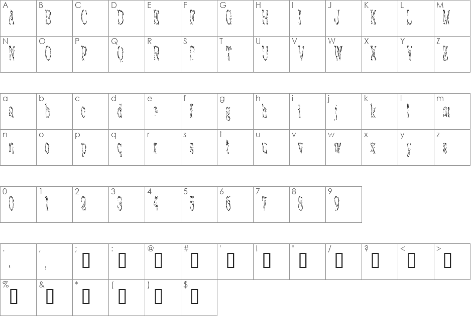 Mighty Chicken Scratch font character map preview