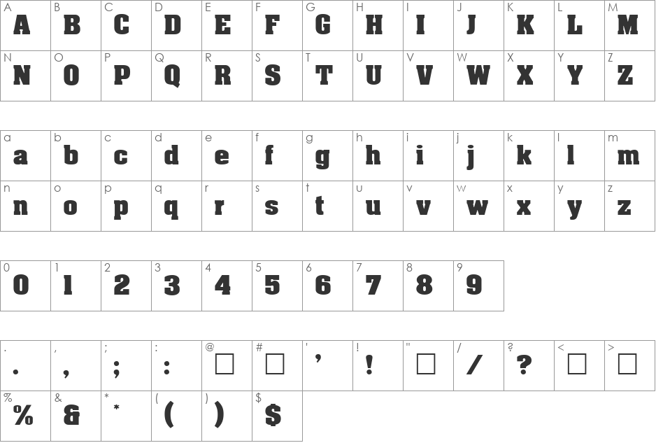 AcmeFont font character map preview