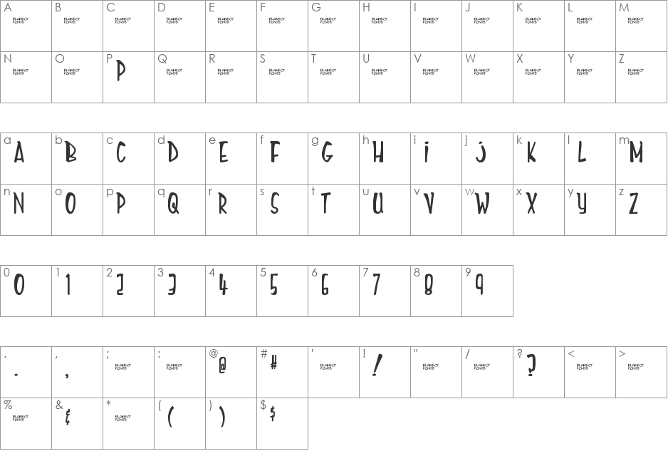 Mighty Tomato font character map preview