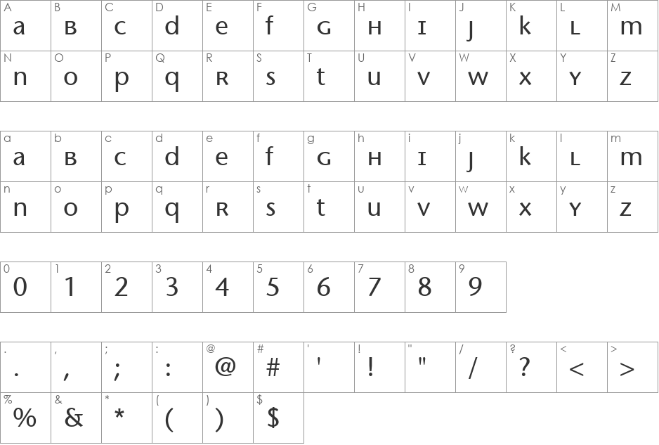 MigraineSans font character map preview