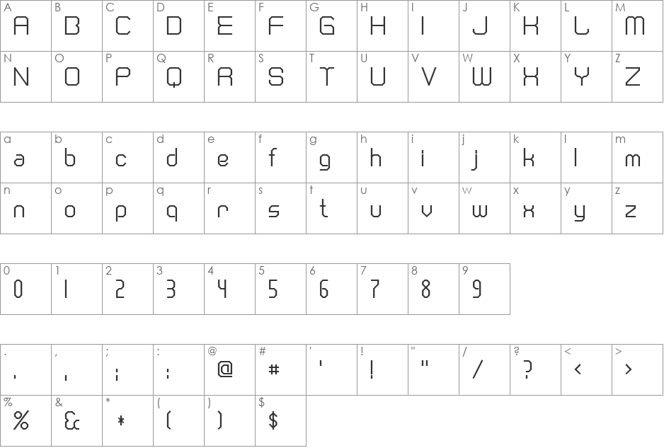 Miha Face font character map preview