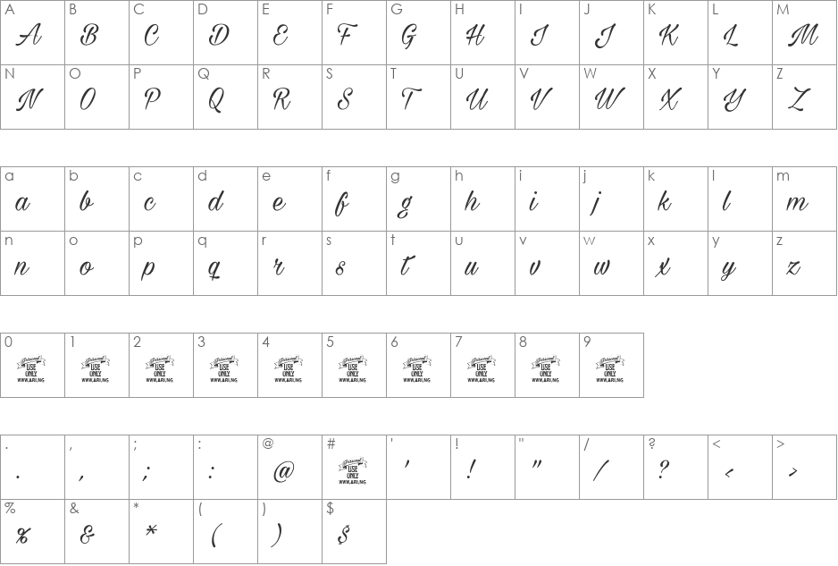 Milasian Circa PERSONAL font character map preview