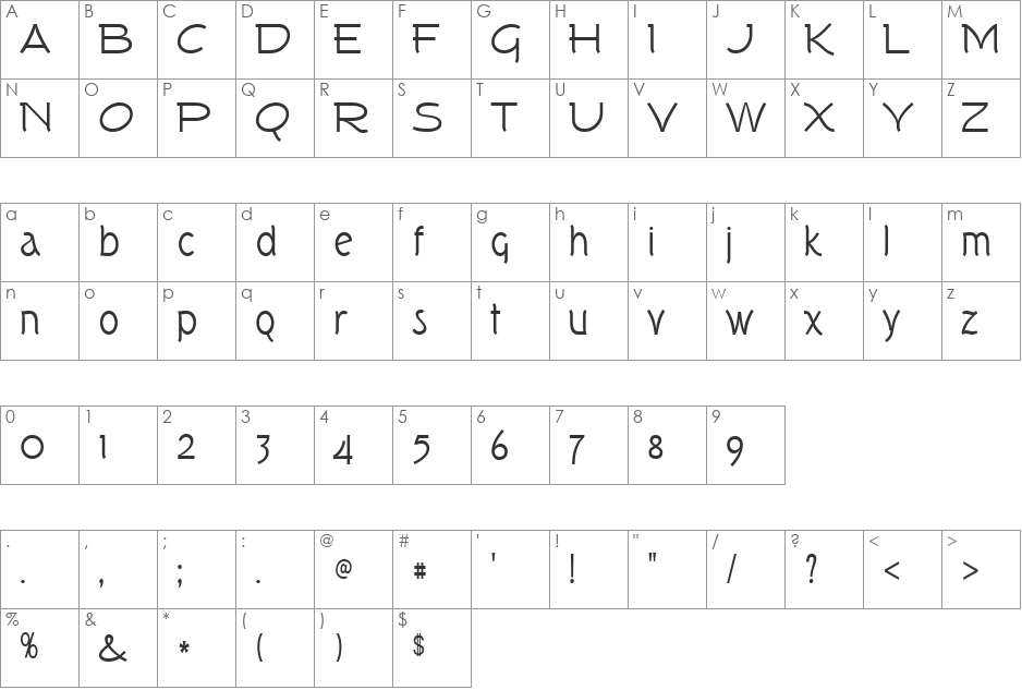 Mild Sharron 4 font character map preview
