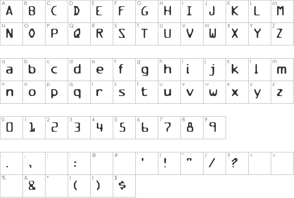 Milesandmilesofverticalsmiles font character map preview