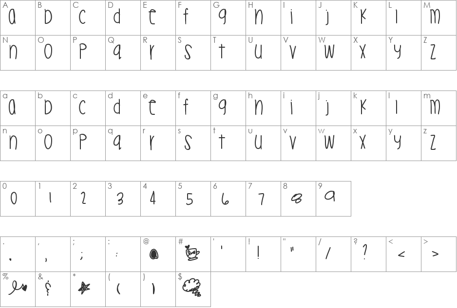 MileyTwerk font character map preview