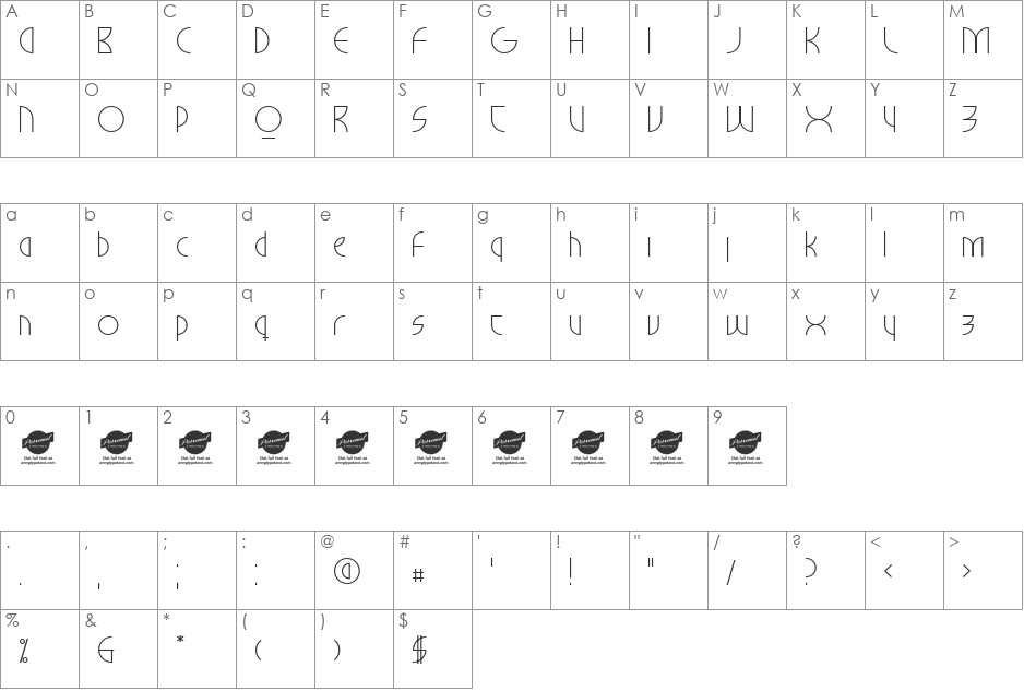 Milkyway Hotel Personal Use font character map preview