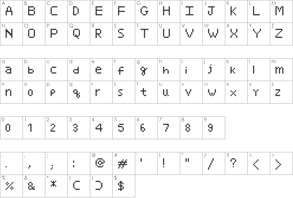 Minami font character map preview