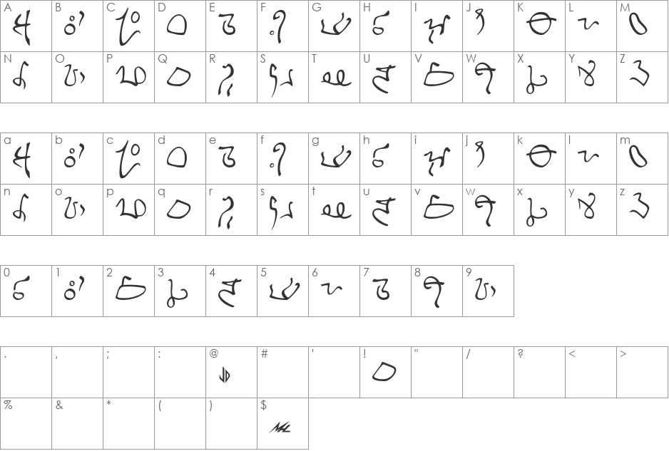 Minbari2 font character map preview