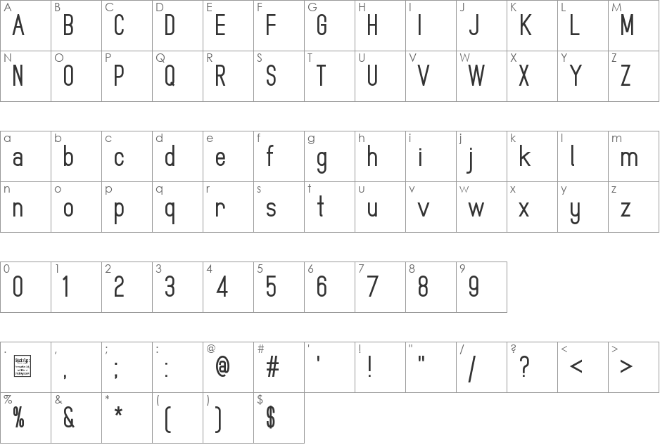 MindBlue font character map preview