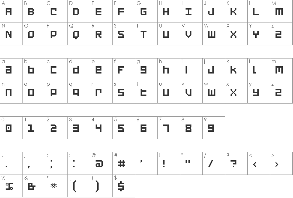 Mindfuct NBP font character map preview