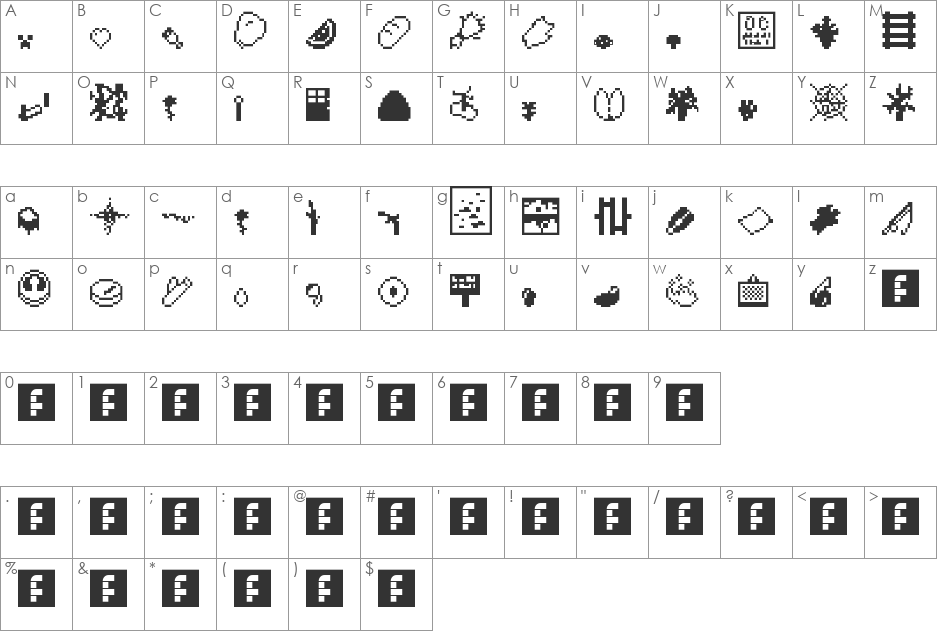 Minecraft 1.0 font character map preview