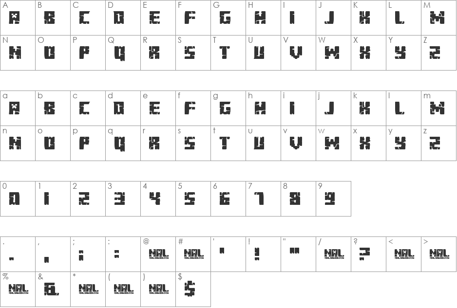 Minecraft Evenings font character map preview