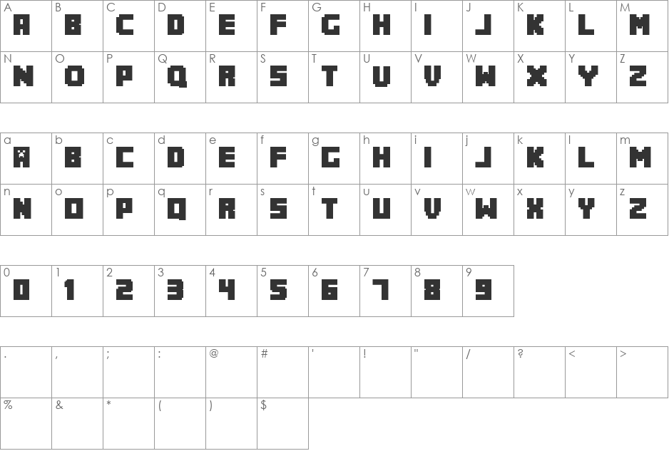 Minecrafter font character map preview