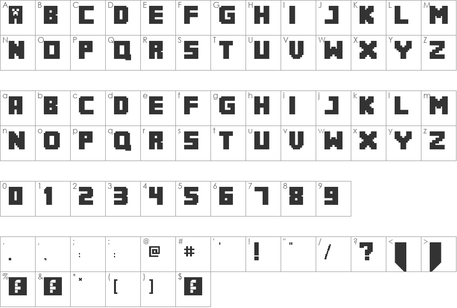 MineCrafter 3 font character map preview