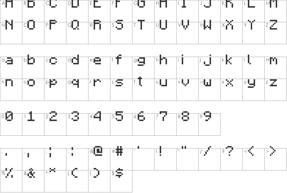 Minecraftia font character map preview