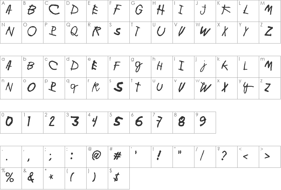Minen oo kenguru font character map preview
