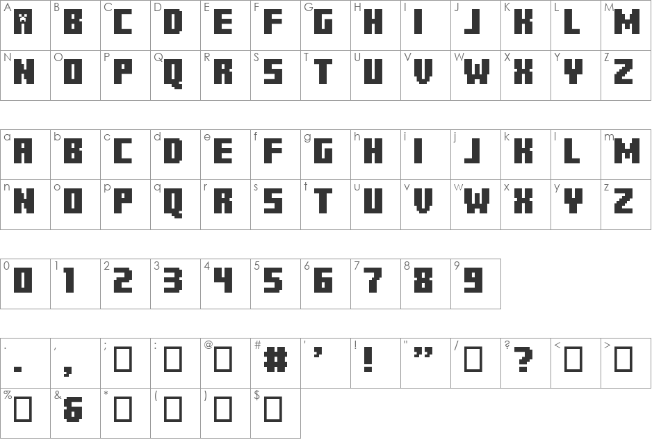 Minercraftory font character map preview