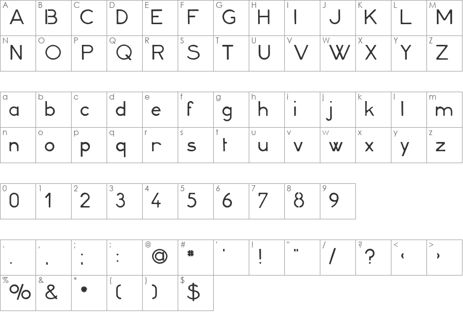 Minerva16 font character map preview