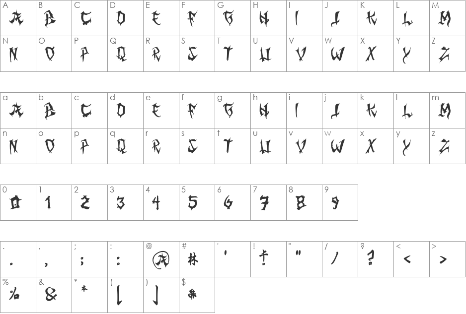 Ming Gothic font character map preview