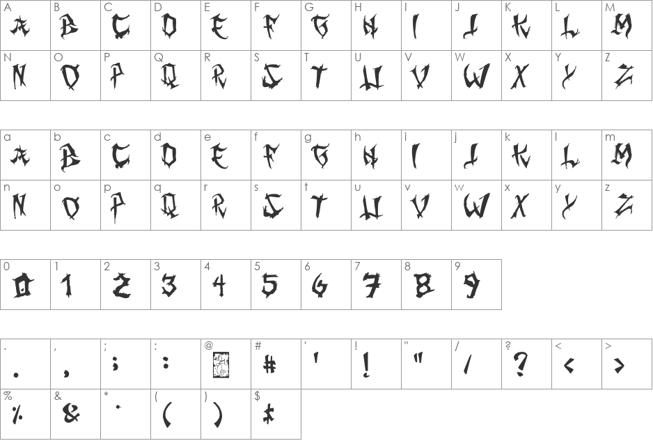 Ming Gothic JJCR font character map preview