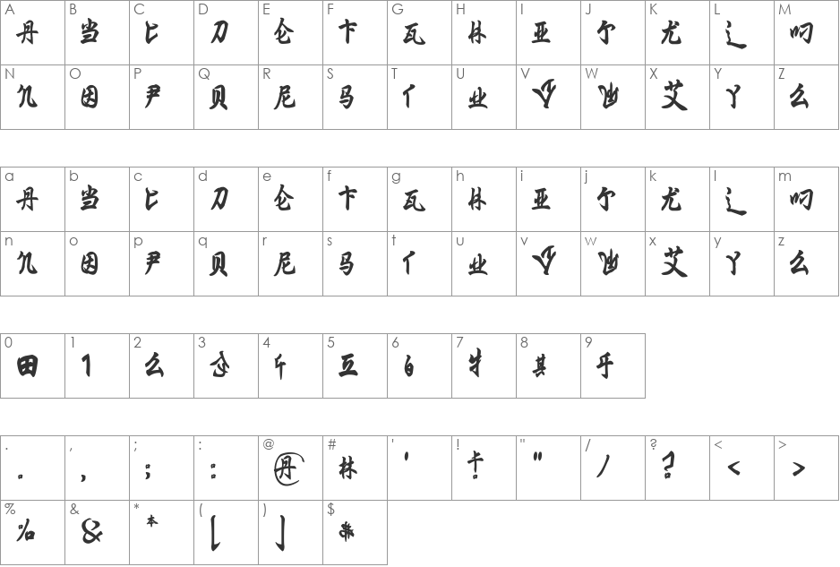Ming Imperial font character map preview